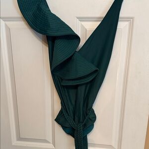 Dark Green Swimsuit with Braided Detail
